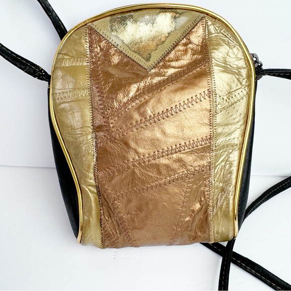 Vintage Jewel Embellished Gold Bronze Metallic Patchwork Mini Crossbody Bag 5x8 - Picture 10 of 16